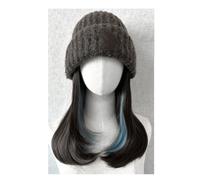 Gorro de peluca Peluca de sombrero for mujer, gorro de punto de felpa, gorro de peluca de pelo largo, gorro de peluca natural y realista, adecuado for el uso diario Sombrero de peluca(01)
