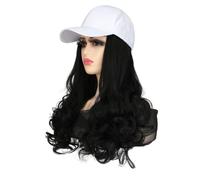 Gorro De Peluca Peluca de sombrero, gorra con visera transpirable a la moda, peluca larga y rizada, peluca sintética for mujer Peluca Con Diadema De Cabello Humano (Color : A)