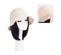 Gorro de peluca Pelucas de pelo resistente al calor de ondas rizadas naturales sintéticas largas con gorra de sombrero peluca de sombrero de conexión natural for mujeres Sombrero de peluca(8)