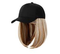 Gorro de peluca Pelucas de sombrero negro ajustables sintéticas Bob corto Peluca de gorra de béisbol recta Extensiones de cabello de conexión sin costuras for mujeres Sombrero de peluca(4)