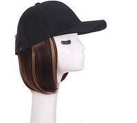 Gorro de peluca Pelucas de sombrero negro ajustables sintéticas Bob corto Peluca de gorra de béisbol recta Extensiones de cabello de conexión sin costuras for mujeres Sombrero de peluca(10)