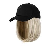 Gorro de peluca Pelucas de sombrero negro ajustables sintéticas Bob corto Peluca de gorra de béisbol recta Extensiones de cabello de conexión sin costuras for mujeres Sombrero de peluca(5)