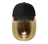 Gorro de peluca Pelucas de sombrero negro ajustables sintéticas Bob corto Peluca de gorra de béisbol recta Extensiones de cabello de conexión sin costuras for mujeres Sombrero de peluca(6)