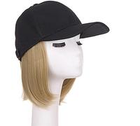 Gorro de peluca Pelucas de sombrero negro ajustables sintéticas Bob corto Peluca de gorra de béisbol recta Extensiones de cabello de conexión sin costuras for mujeres Sombrero de peluca(8)