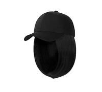 Gorro de peluca Pelucas de sombrero negro ajustables sintéticas Bob corto Peluca de gorra de béisbol recta Extensiones de cabello de conexión sin costuras for mujeres Sombrero de peluca(7)