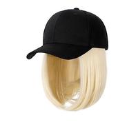 Gorro de peluca Pelucas de sombrero negro ajustables sintéticas Bob corto Peluca de gorra de béisbol recta Extensiones de cabello de conexión sin costuras for mujeres Sombrero de peluca(12)