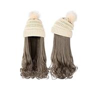Gorro de peluca Sombrero de pelo largo ondulado y rizado, peluca sintética for mujer, gorro de punto desmontable cálido for invierno, peluca marrón dorada de 22 pulgadas Sombrero de peluca(5)