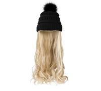 Gorro de peluca Sombrero Peluca Pelucas onduladas largas sintéticas con boina Sombrero de punto Moda Negro Otoño Invierno Gorra Peluca de pelo Extensiones de cabello Sombrero de peluca(B 10B)