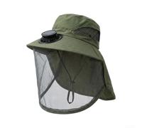 Gorro de pesca para hombre con ventilador solar integrado (500 mAh, verde)