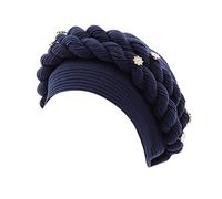 Gorro de pescador ligero, sombrero trenzado, gorro musulmán para el cáncer, gorro para dormir, con forro de satén, gorro de pescador para mujer, azul marino, Talla única