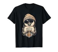 Gorro de pingüino y café Helado Camiseta gráfica económica, Hombre, Negro, XL