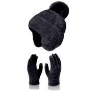 Gorro de piscina infantil Warm Cute Wool Hat Scarf Gloves Three Pieces Winter Knit Cap Screen Mittens Scarves Sets Hombre borde ancho, Le Noir, Talla única