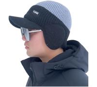 Gorro de punto cálido para hombre con tela de poliéster gruesa y orejeras a prueba de viento, diseñado para invierno al aire libre para montar (negro)