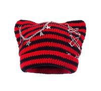 Gorro de punto con dije de cadena Y2K a rayas para fiestas, vacaciones, invierno, tema cálido para adolescentes, bonitos sombreros
