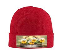 Gorro de punto con diseño de flores en la lluvia para hombre/mujer, gorro de punto para hombre, gorro de punto para invierno, suave y cálido, Rojo -, talla única