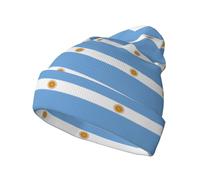 Gorro de punto con estampado de bandera argentina, cálido y elástico, adecuado para viajes, uso diario o como parte de la coordinación de atuendos. Negro