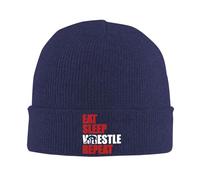 Gorro de Punto con Estampado de Lucha Libre Eat Sleep Wrestle Repeat, Gorro de Invierno cálido con Vuelta, Gorro con Reloj para Hombre y Mujer