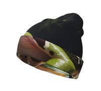 Gorro de punto con estampado de rana de árbol rayo, cálido y cómodo, resistente al viento y transpirable para estaciones frías, color negro
