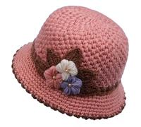 Gorro de Punto con Flores para ancianas, Gorro de Crochet cálido y Bonito con Forro de Lana de Invierno para ancianas. (Pink,Talla única)