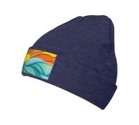 Gorro de punto de invierno para hombre y mujer, diseño de atardecer y amanecer con olas del océano, gorro de esquí, unisex, azul marino, Talla única