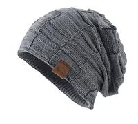 Gorro de punto de lana de colores mixtos para mujer, cálido, a la moda, gorro cálido para hombre, sombrero de trampero extra grande, gris, Talla única