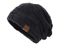 Gorro de punto de lana de colores mixtos para mujer, cálido, a la moda, gorro cálido para hombre, sombrero de trampero extra grande, Negro, Talla única