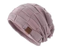 Gorro de punto de lana de colores mixtos para mujer, cálido, a la moda, gorro cálido para hombre, sombrero de trampero extra grande, rosa, Talla única