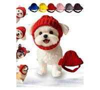 Gorro de punto de lana roja para perro con orejeras - Gorro de invierno cálido para perro, gorro de punto suave para mascotas, disfraz protector de diadema para perros para clima frío, convierte a tu