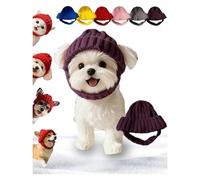 Gorro de punto de lana roja para perro con orejeras - Gorro de invierno cálido para perro, gorro de punto suave para mascotas, disfraz protector de diadema para perros para clima frío, convierte a tu