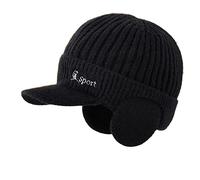 Gorro de punto elástico cálido para hombre, gorro de lana gruesa para exteriores, gorro de punto cálido en otoño e invierno, Negro, Talla única