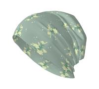 Gorro de punto elástico con estampado de lirios blancos de dibujos animados, cálido gorro de esquí, adecuado para actividades como senderismo, pesca y correr