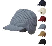 Gorro De Punto Elástico Y Cálido con Protección para Las Orejas, Gorro De Invierno para Hombre con Visera, Gorro para Hombre con Orejeras (Gris)