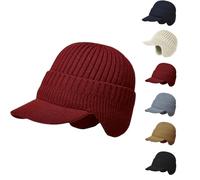 Gorro De Punto Elástico Y Cálido con Protección para Las Orejas, Gorro De Invierno para Hombre con Visera, Gorro para Hombre con Orejeras (Rojo)