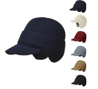 Gorro De Punto Elástico Y Cálido con Protección para Las Orejas, Gorro De Invierno para Hombre con Visera, Gorro para Hombre con Orejeras (Azul)