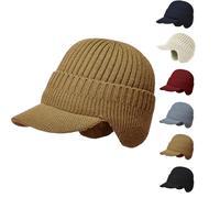 Gorro De Punto Elástico Y Cálido con Protección para Las Orejas, Gorro De Invierno para Hombre con Visera, Gorro para Hombre con Orejeras (Caqui)