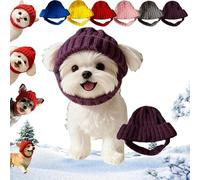Gorro de Punto for Perro con Orejeras: Gorro de Invierno cálido, Suave y elástico for Perros pequeños, Calentadores de Orejas acogedores for Paseos fríos, Fotos de Vacaciones(Purple)