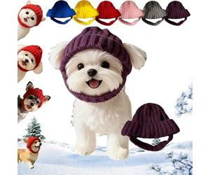 Gorro de Punto for Perro con Orejeras: Gorro de Invierno cálido, Suave y elástico for Perros pequeños, Calentadores de Orejas acogedores for Paseos fríos, Fotos de Vacaciones(Purple)