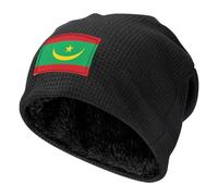 Gorro de punto gofre gris claro, estampado de bandera de Mauritania, adecuado para deportes al aire libre y uso casual, Negro, talla única