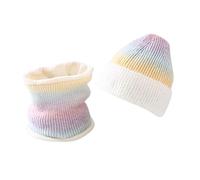Gorro de punto grueso para mujer de invierno, resistente al viento, arco iris, esquí, equitación, forro polar, gorro ajustable, bufanda y pañuelo para el cuello, juego de cuello cálido, gorro de forro