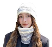 Gorro de punto grueso para mujer, resistente al viento, gorro de punto de esquí, equitación, gorro de forro polar, gorro ajustable y bufanda, pañuelo para el cuello, juego de cuello cálido, traje de