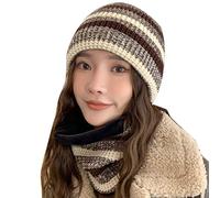 Gorro de punto grueso para mujer, resistente al viento, gorro de punto de esquí, equitación, gorro de forro polar, gorro ajustable y bufanda, pañuelo para el cuello, juego de cuello cálido, traje de