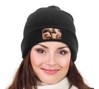 Gorro de punto holgado para hombre y mujer, diseño de cuatro cerditos, para invierno, cálido, suave, gorro de punto con puños, Negro, One Size