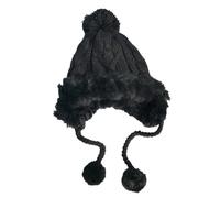 Gorro De Punto Negro De 1 Pieza, Bonito Gorro Cálido Con Bola De Pelo, Gorro De Invierno Para Mujer, Gorro Para El Frío Al Aire Libre, Gorro Con Protección Para Los Oídos De Felpa Gruesa