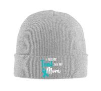 Gorro de Punto para Adultos con temática de cáncer de Ovario I Wear Teal for My Mom (Llevo el Color Verde Azulado por mi Madre). Gorro de Invierno cálido Tipo Beanie. para Hombre y Mujer.