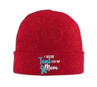 Gorro de Punto para Adultos con temática de cáncer de Ovario I Wear Teal for My Mom (Llevo el Color Verde Azulado por mi Madre). Gorro de Invierno cálido Tipo Beanie. para Hombre y Mujer.