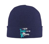 Gorro de Punto para Adultos con temática de cáncer de Ovario I Wear Teal for My Mom (Llevo el Color Verde Azulado por mi Madre). Gorro de Invierno cálido Tipo Beanie. para Hombre y Mujer.