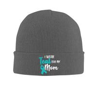 Gorro de Punto para Adultos con temática de cáncer de Ovario I Wear Teal for My Mom (Llevo el Color Verde Azulado por mi Madre). Gorro de Invierno cálido Tipo Beanie. para Hombre y Mujer.