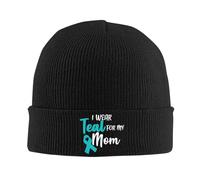 Gorro de Punto para Adultos con temática de cáncer de Ovario I Wear Teal for My Mom (Llevo el Color Verde Azulado por mi Madre). Gorro de Invierno cálido Tipo Beanie. para Hombre y Mujer.