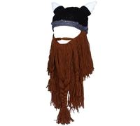 Gorro de punto para barba, gorro vikingo, divertido gorro de punto, peluca, máscara facial, Marrón, talla única