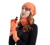 Gorro de punto para hombre y mujer, gorro de invierno cálido, guantes de peto, traje de tres piezas, protección para las orejas de peluche, gorro para mujer con pompón, b, Talla única